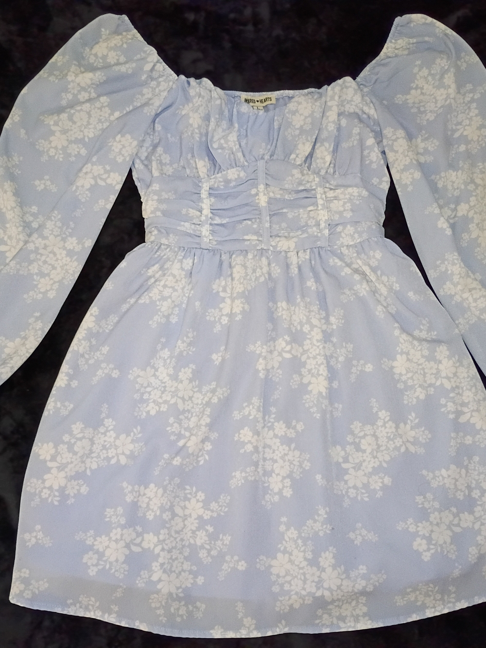 Inspired Hearts Light Blue Floral Mini Dress with Puff Sleeves